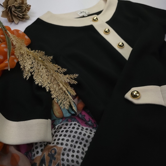 Milly Black Dress with Cream Accents and Gold Buttons Sz L - Picture 7 of 10